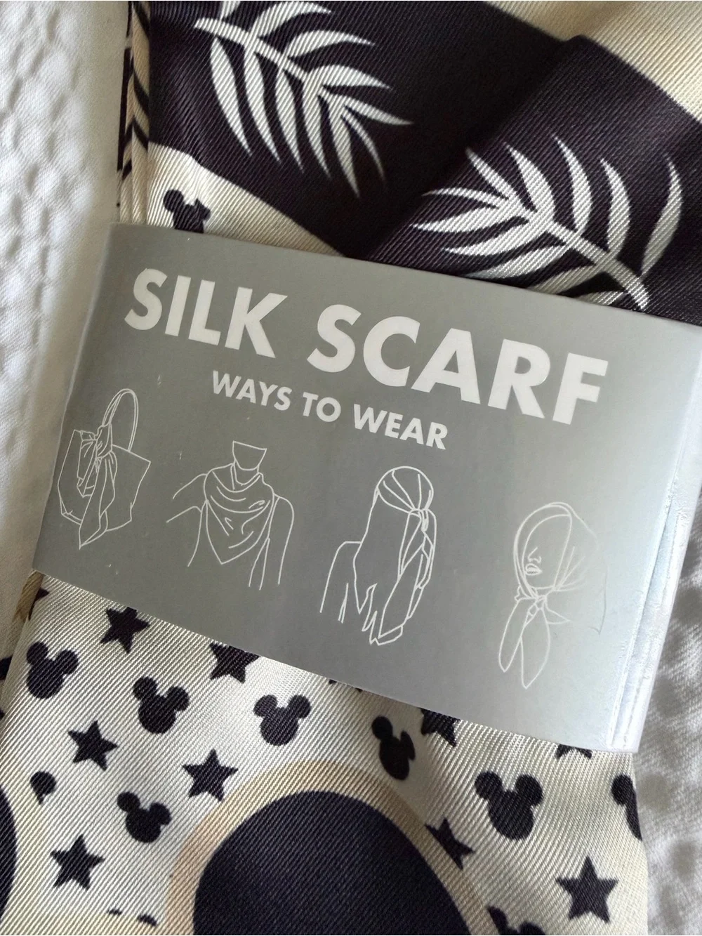 Disney Black and Cream Mickey Mouse Silk Scarf